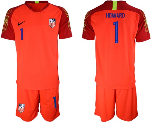 USA #1 Howard Red Goalkeeper Soccer Country Jersey